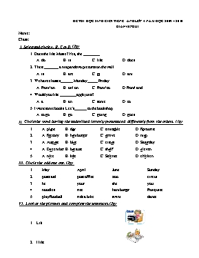 Đề thi chọn học sinh giỏi môn Tiếng Anh Lớp 4